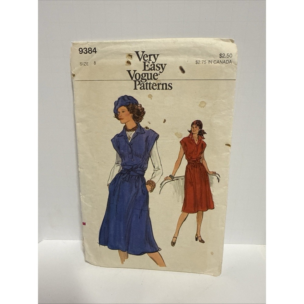 9384‎ Vtg Vogue Pattern DRESS  Size 8 Bust 31.5" Waist 24" Hip 33.5"  UNCUT